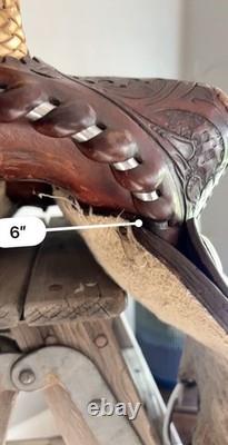 Vintage 15? Western Saddle Tooled Leather Full Quarter Horse Bars Trail Ranch