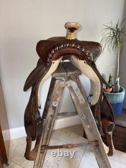 Vintage 15? Western Saddle Tooled Leather Full Quarter Horse Bars Trail Ranch