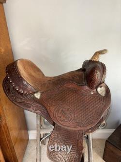 Vintage 15? Western Saddle Tooled Leather Full Quarter Horse Bars Trail Ranch