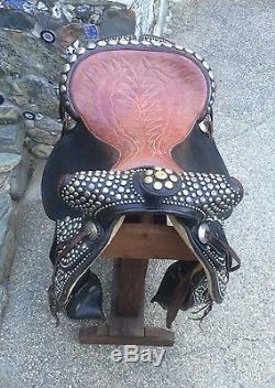 Vintage 1950's Bona Allen Nickel Spotted Show / Parade Saddle & Tapaderos