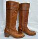 Vintage 1970s Frye Tall Leather Boots Women Saddle Tan 8509 Size 9 Black Label