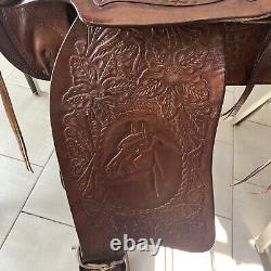 Vintage 60s Big Horn'The Hawkeye' 15 Western Saddle Tooled Leather