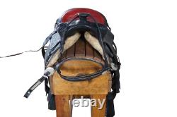 Vintage American Western Black & Red Tooled Leather Embossed 16 Horse Saddle