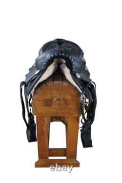 Vintage American Western Black & Silver Tooled Leather Embossed 16 Horse Saddle Vintage American Western Black & Silver Tooled Leather Embossed 16 Horse Saddle
