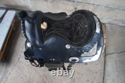 Vintage American Western Black & Silver Tooled Leather Embossed 16 Horse Saddle Vintage American Western Black & Silver Tooled Leather Embossed 16 Horse Saddle