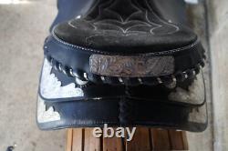 Vintage American Western Black & Silver Tooled Leather Embossed 16 Horse Saddle