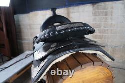 Vintage American Western Black & Silver Tooled Leather Embossed 16 Horse Saddle
