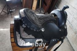 Vintage American Western Black & Silver Tooled Leather Embossed 16 Horse Saddle