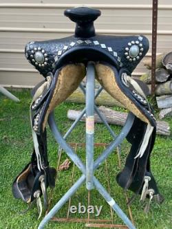 Vintage/Antique 13 youth Western parade saddle withsilver studs, tapaderos