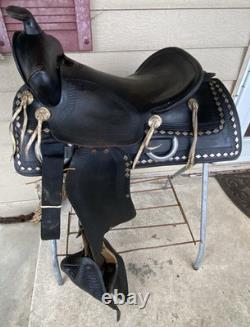 Vintage/Antique 15.5 Simco Western saddle withsilver diamonds, tapaderos