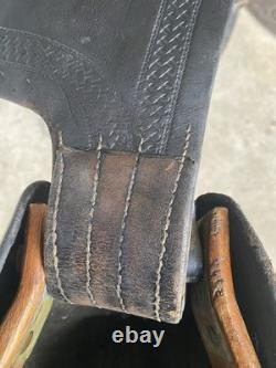 Vintage/Antique 15.5 Simco Western saddle withsilver diamonds, tapaderos