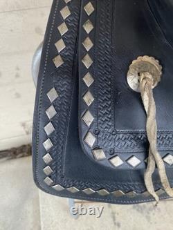 Vintage/Antique 15.5 Simco Western saddle withsilver diamonds, tapaderos