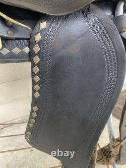 Vintage/Antique 15.5 Simco Western saddle withsilver diamonds, tapaderos