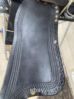 Vintage/Antique 15.5 Simco Western saddle withsilver diamonds, tapaderos