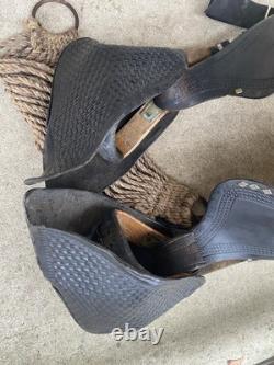 Vintage/Antique 15.5 Simco Western saddle withsilver diamonds, tapaderos