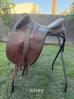 Vintage Antique Original Brown Leather Horse Saddle