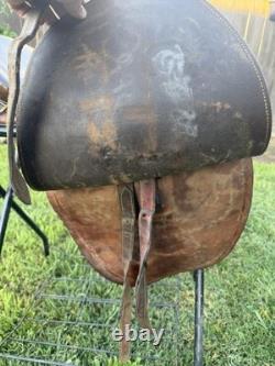 Vintage Antique Original Brown Leather Horse Saddle