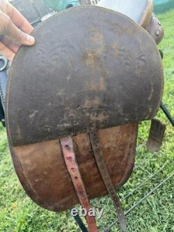 Vintage Antique Original Brown Leather Horse Saddle