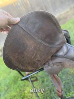 Vintage Antique Original Brown Leather Horse Saddle