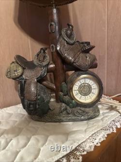 Vintage Apsit Bros California Chalkware Western Lamp Working Clock Cowboy