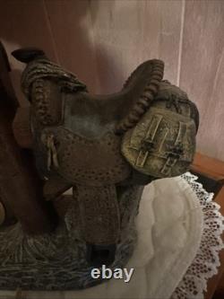 Vintage Apsit Bros California Chalkware Western Lamp Working Clock Cowboy