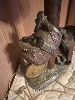 Vintage Apsit Bros California Chalkware Western Lamp Working Clock Cowboy