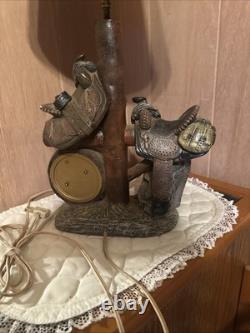 Vintage Apsit Bros California Chalkware Western Lamp Working Clock Cowboy