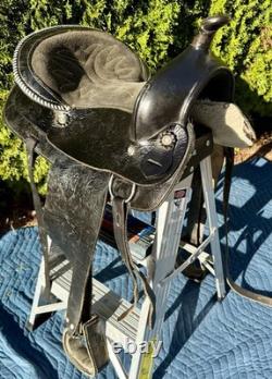 Vintage B Bar B Saddlery 14 Black Tooled Leather Western Trail Horse Saddle