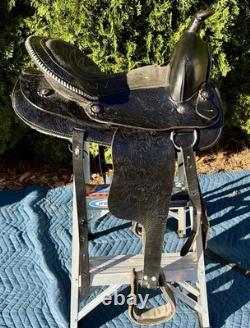 Vintage B Bar B Saddlery 14 Black Tooled Leather Western Trail Horse Saddle
