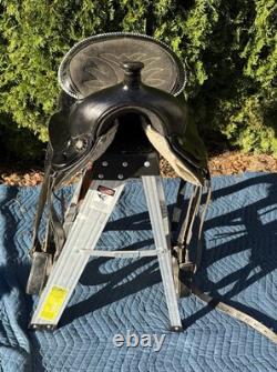 Vintage B Bar B Saddlery 14 Black Tooled Leather Western Trail Horse Saddle
