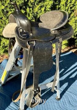 Vintage B Bar B Saddlery 14 Black Tooled Leather Western Trail Horse Saddle