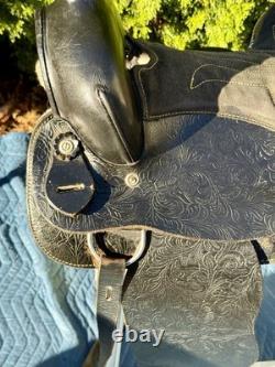 Vintage B Bar B Saddlery 14 Black Tooled Leather Western Trail Horse Saddle