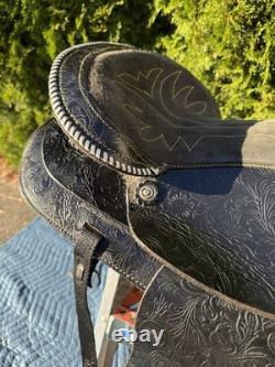 Vintage B Bar B Saddlery 14 Black Tooled Leather Western Trail Horse Saddle