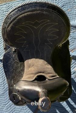 Vintage B Bar B Saddlery 14 Black Tooled Leather Western Trail Horse Saddle