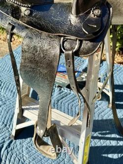 Vintage B Bar B Saddlery 14 Black Tooled Leather Western Trail Horse Saddle