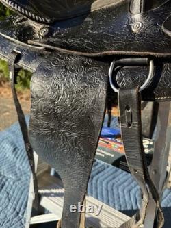 Vintage B Bar B Saddlery 14 Black Tooled Leather Western Trail Horse Saddle