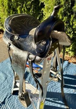 Vintage B Bar B Saddlery 14 Black Tooled Leather Western Trail Horse Saddle