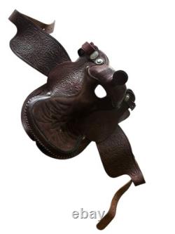 Vintage Beautiful Double R Leather Company Hand Made Saddle Detailed Work