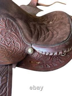 Vintage Beautiful Double R Leather Company Hand Made Saddle Detailed Work
