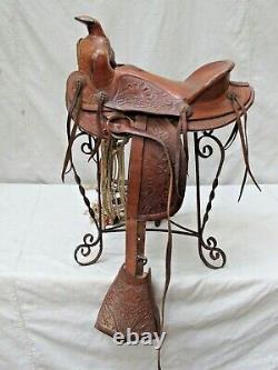 Vintage Big Horn Child's Western Tooled Pony Saddle