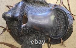 Vintage Black Leather Western Saddle with a horn, swells and