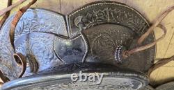 Vintage Black Leather Western Saddle with a horn, swells and