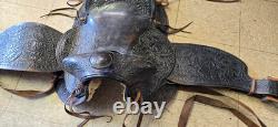 Vintage Black Leather Western Saddle with a horn, swells and