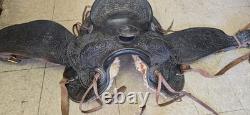 Vintage Black Leather Western Saddle with a horn, swells and