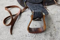 Vintage Black Leather Western Saddle with a horn, swells and
