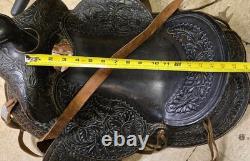 Vintage Black Leather Western Saddle with a horn, swells and