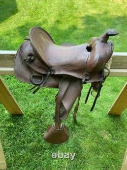 Vintage Bona Allen Leather Service Horse Saddle Stirrups 12in Worn Western Tack