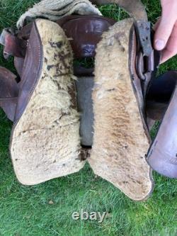 Vintage Bona Allen Leather Service Horse Saddle Stirrups 12in Worn Western Tack