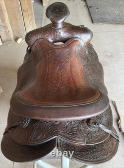 Vintage Bona Allen western saddle, 15 with matching rear cinch