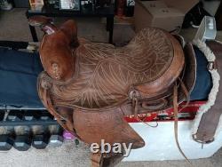 Vintage Bonanza Big Horn Leather Western Saddle 14 Seat Nice Tooling Repaired